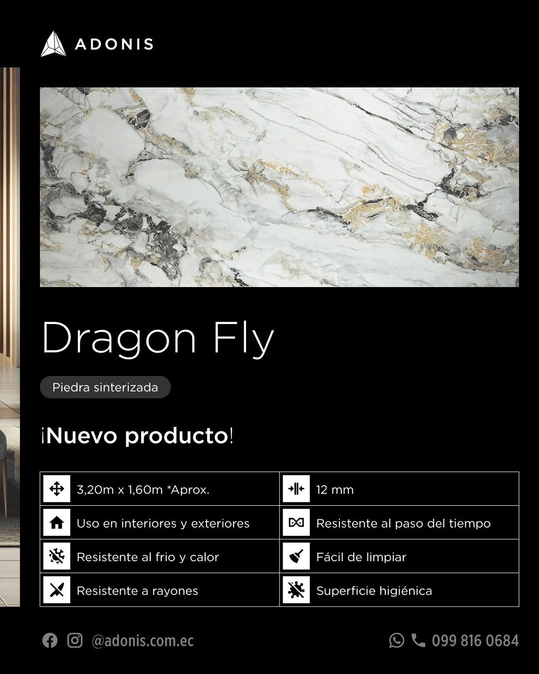 Publicación para redes sociales con descripción de material Dragon Fly